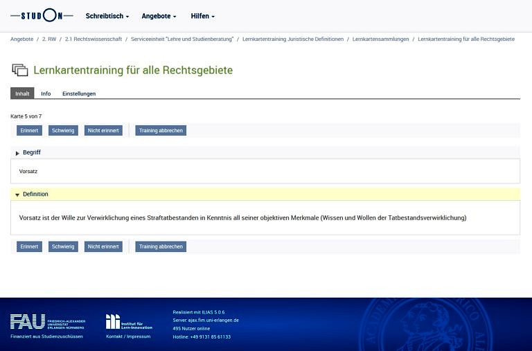 Neues Angebot der Serviceeinheit „Lehre und Studienberatung“: Virtuelles Lernkartentraining Juristische Definitionen