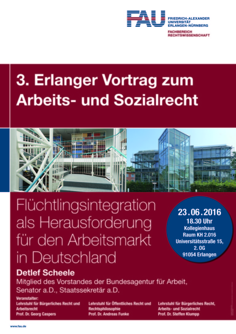 3. Erlanger Vortrag zum Arbeits- und Sozialrecht am 23.06.2016