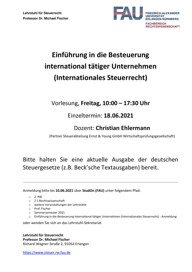 Einführung in die Besteuerung international tätiger Unternehmen (Internationales Steuerrecht)
