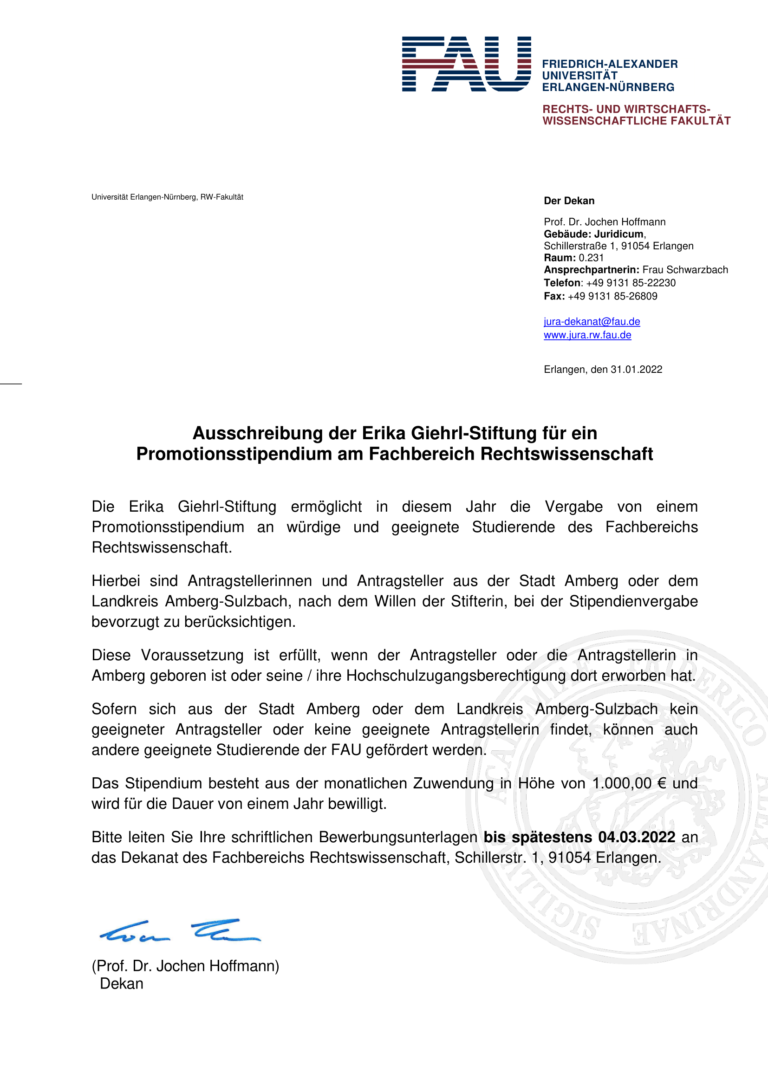 Ausschreibung eines Promotionsstipendiums der Erika Giehrl-Stiftung
