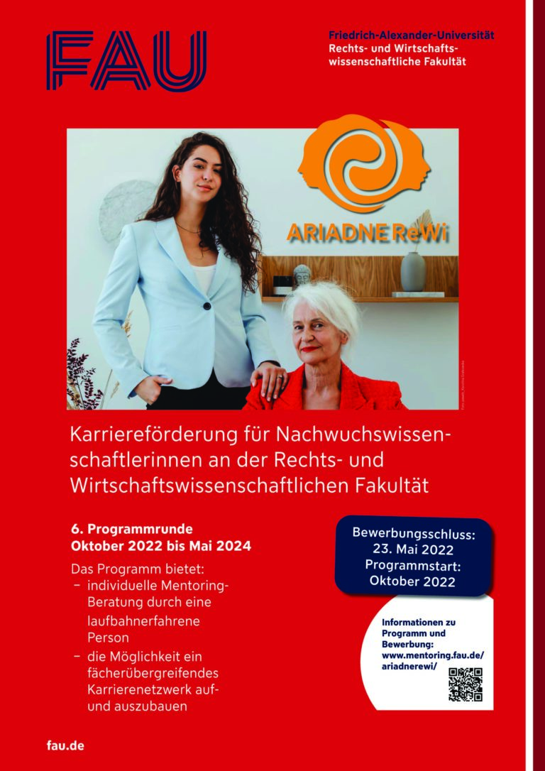 Die 6. Runde des ARIADNEReWi-Mentoring Programms startet im Oktober 2022. Der Bewerbungszeitraum endet am 23. Mai 2022