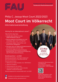 Zum Artikel "Jessup Moot Court 2022/23 – Infoveranstaltung am 23.5."