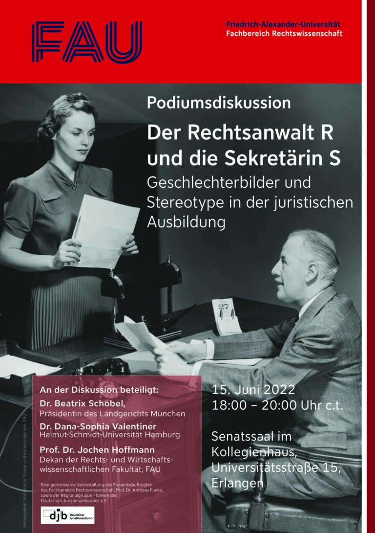 Podiumsdiskussion „der Rechtsanwalt R und die Sekretärin S: Geschlechterbilder und Stereotype in der juristischen Ausbildung“ am 15. Juni