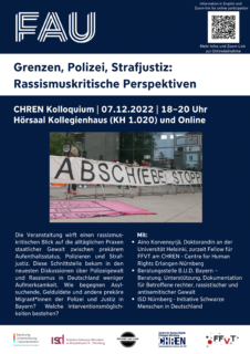 Zum Artikel "CHREN Kolloquium: „Grenzen, Polizei, Strafjustiz: Rassismuskritische Perspektiven“"