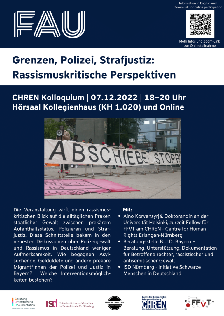 CHREN Kolloquium: „Grenzen, Polizei, Strafjustiz: Rassismuskritische Perspektiven“
