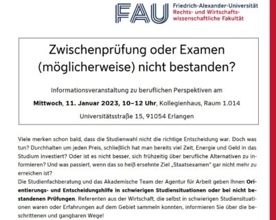 Zum Artikel "Veranstaltung für Studierende, die die Zwischenprüfung/das Examen (möglicherweise) nicht bestanden haben"