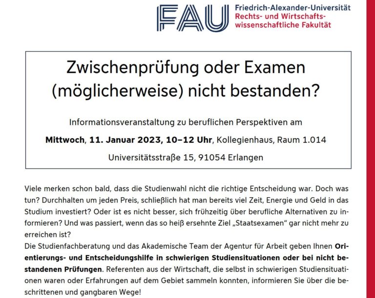 Veranstaltung für Studierende, die die Zwischenprüfung/das Examen (möglicherweise) nicht bestanden haben