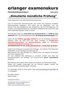 Zum Artikel "Ankündigung simulierte mündliche Prüfung SoSe 2023"