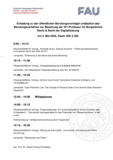 Zum Artikel "Einladung zu den Berufungsvorträgen („Bürgerliches Recht & Recht der Digitalisierung“)"