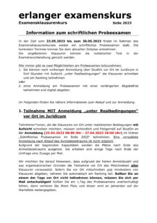 Zum Artikel "Informationen zum schriftlichen Probeexamen SoSe 2023"