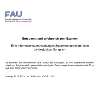 Zum Artikel "Entspannt und erfolgreich zum ersten Examen – Informationsveranstaltung in Zusammenarbeit mit dem Landesjustizprüfungsamt"