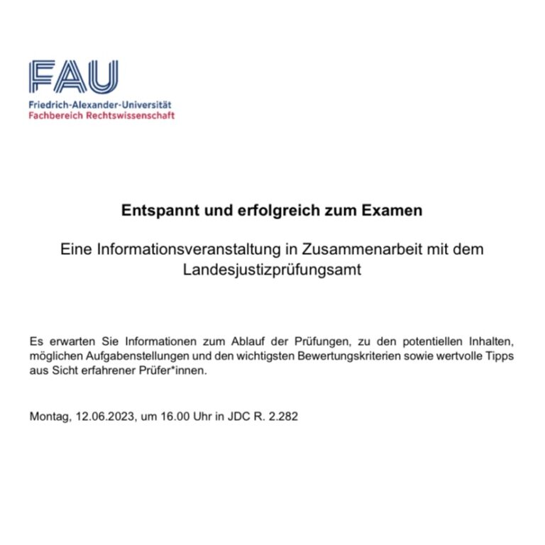 Entspannt und erfolgreich zum ersten Examen – Informationsveranstaltung in Zusammenarbeit mit dem Landesjustizprüfungsamt