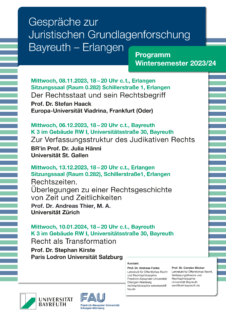 Zum Artikel "Vortragsreihe „Juristische Grundlagenforschung Bayreuth/Erlangen“ im Wintersemester 2023/24"