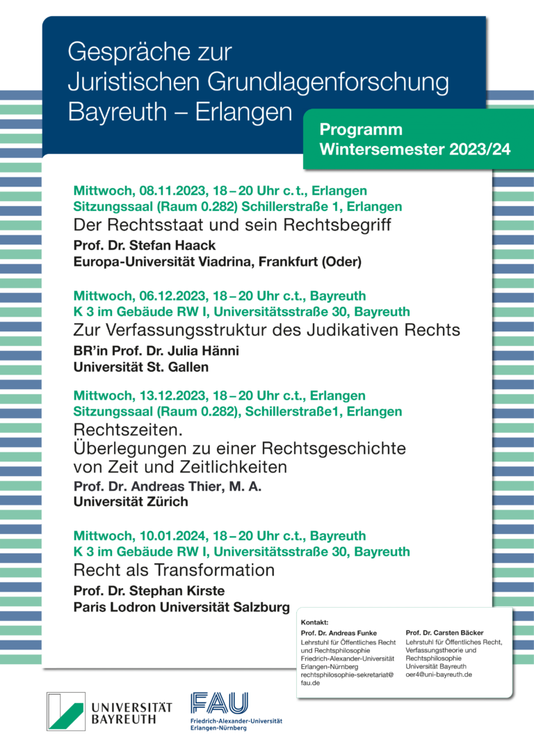 Vortragsreihe „Juristische Grundlagenforschung Bayreuth/Erlangen“ im Wintersemester 2023/24
