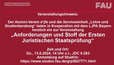 Zum Artikel "Veranstaltung „Anforderungen und Stoff der Ersten Juristischen Staatsprüfung“ in Kooperation mit dem Landesjustizprüfungsamt"