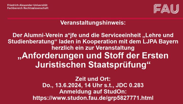 Veranstaltung „Anforderungen und Stoff der Ersten Juristischen Staatsprüfung“ in Kooperation mit dem Landesjustizprüfungsamt